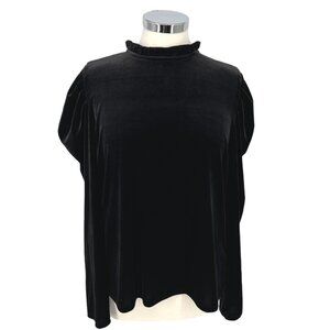 CeCe Black Velvet Puff Sleeve High Neck Blouse Size XL NWOT